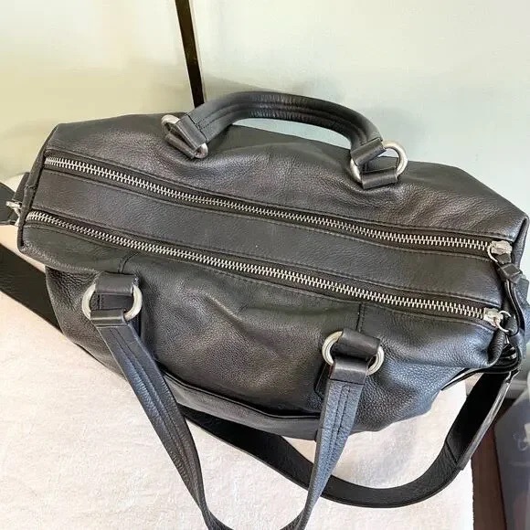 Joelle Hawkins Black Leather Tassels 2 Compartments Travel Luggage Duffle Bag - Picture 7 of 11